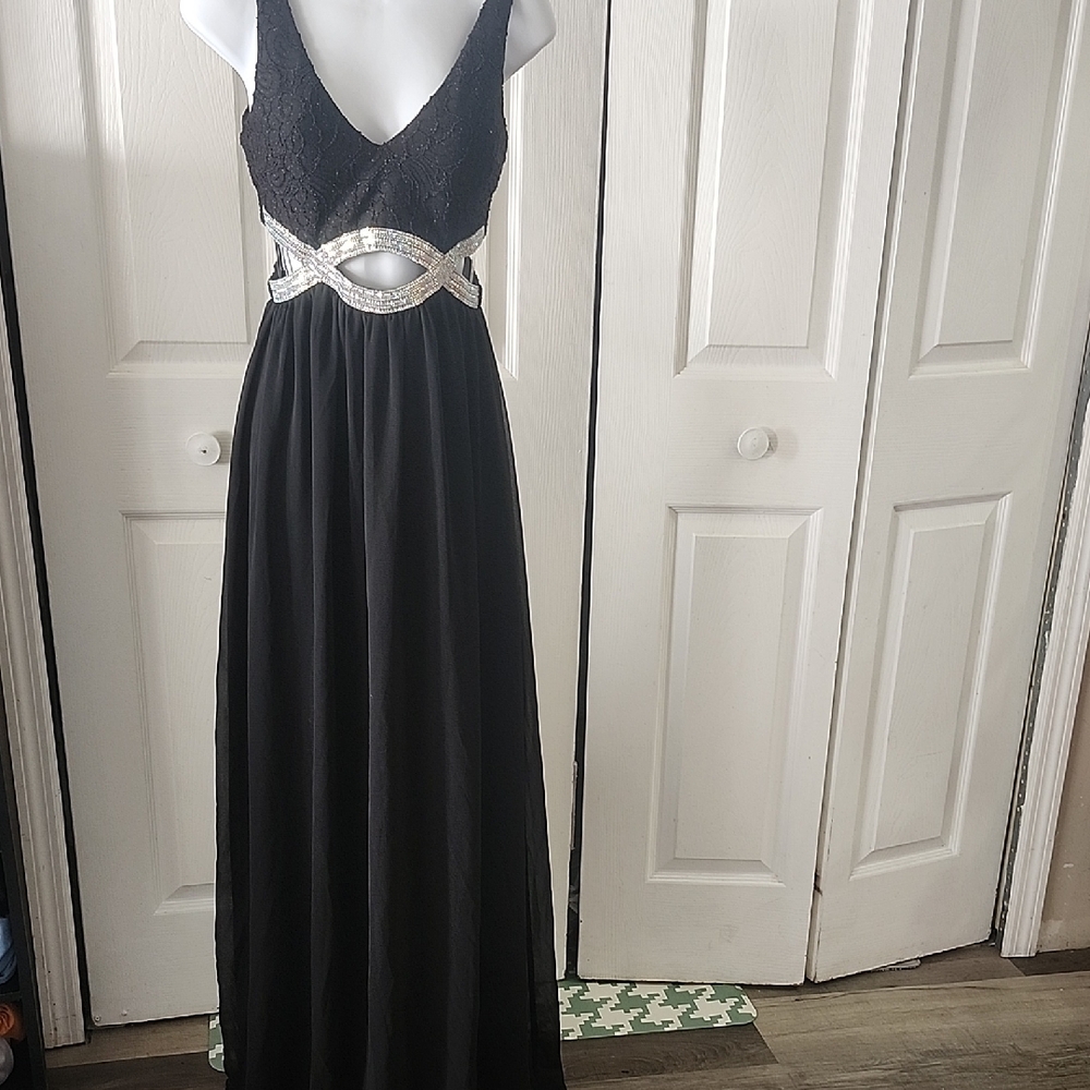 Chic Black and Silver Backless Dress